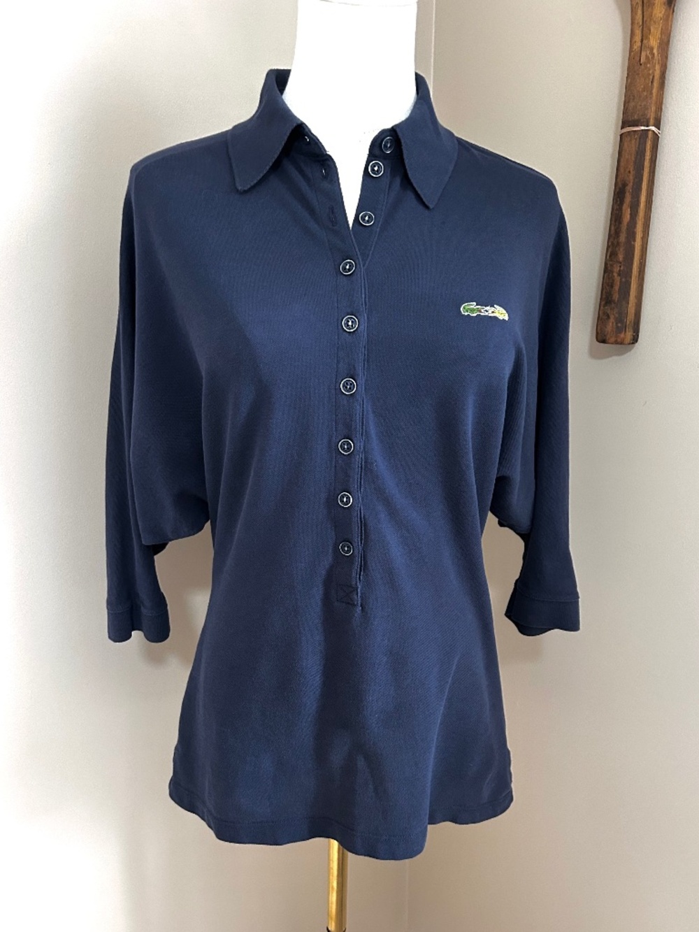 Vintage Lacoste x Malandrino Navy Polo Shirt Batwing ¾ Sleeve Size Medium Cotton